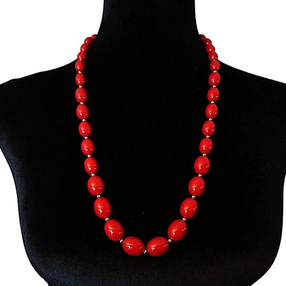 Vintage Monet Necklace Red Gold Beaded 28 Inch Length - Picture 1 of 4